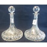 Two similar heavy lead crystal ships type decanters with faceted stoppers. 30cm high approx. (2) (B.