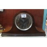 Early 20th century mahogany cased two-train hatchet mantle clock. (B.P. 24% incl.