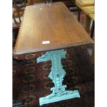 Early 20th Century cast iron pub type table with rectangular mahogany top. (B.P. 24% incl.