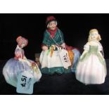 Three Royal Doulton bone china figurines: 'Silks and Ribbons' HN2017,