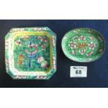 Two small Canton enamelled metal pin trays (one rectangular, one oval). (2) (B.P. 24% incl.