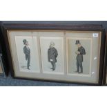 A group of Spy Vanity Fair cartoon prints of law lords and politicians, nine framed as three.