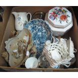 Box of assorted china to include; Caverswall 'Summer' jar and cover by Tipton,