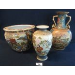 Mixed lot of Oriental items comprising modern polychrome fish bowl,