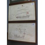 Two maritime furnishing pictures, The Santa Maria 1492 and HMS Victory 1805, framed. (2) (B.P.
