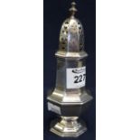 Silver octagonal section baluster shaped caster with pierced cover, Birmingham hallmarks. 2.