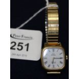 Omega De Ville gold plated quartz square faced ladies wristwatch with Roman white dial and court