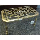 Arts and crafts design pierced rectangular trivet stand on ring turned legs. (B.P. 24% incl.