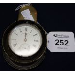 Silver open faced keywind pocket watch with white Roman face and subsidiary seconds dial within a