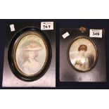 Two portrait miniatures in ebonised frames, prints. (2) (B.P. 24% incl.