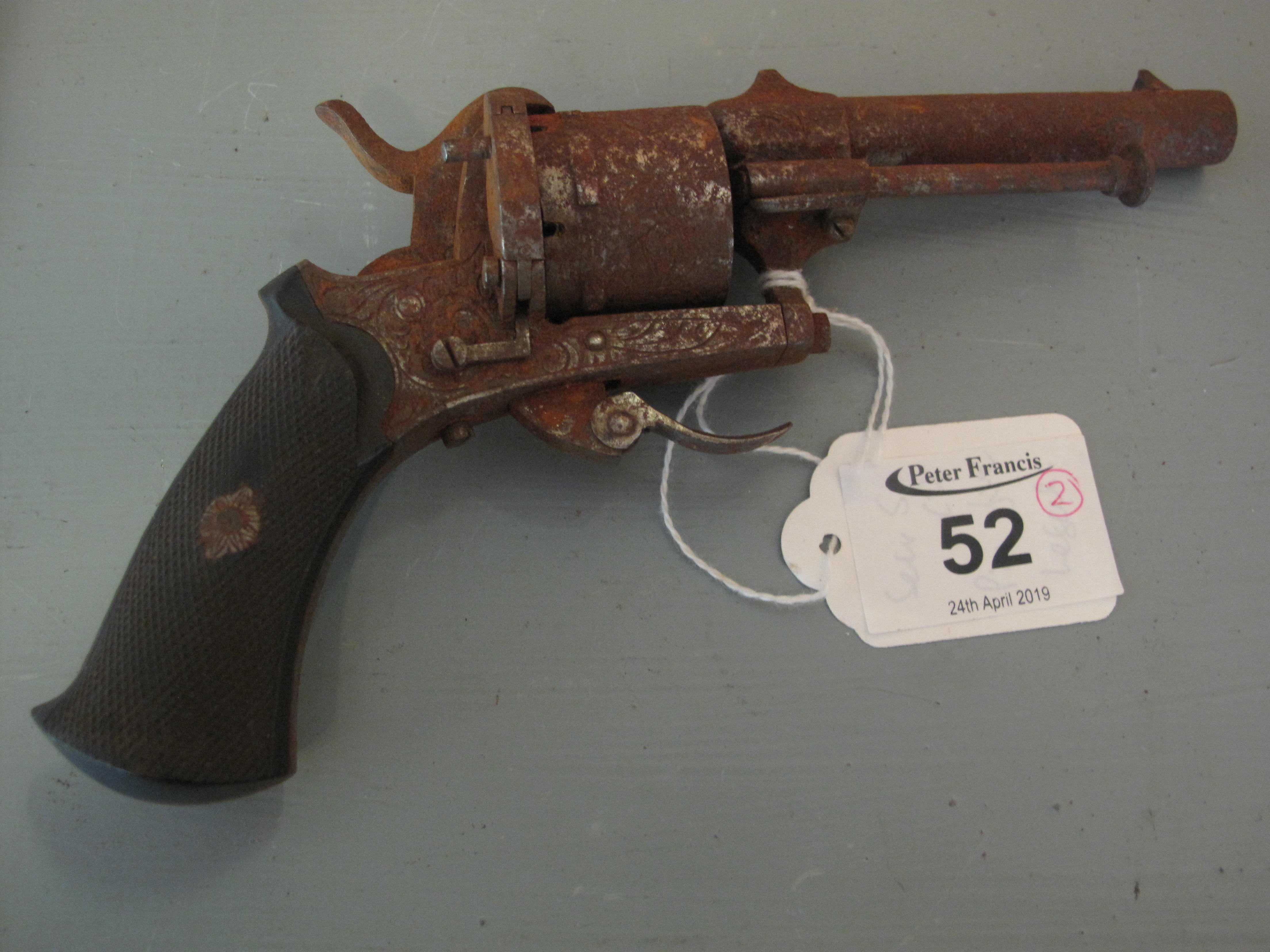 Two similar pin fire open frame revolvers with folding triggers. - Image 3 of 3
