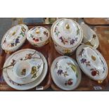 Two trays of Royal Worcester Evesham oven to tableware items to include cake stand, sauce boat,