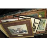 Box of assorted furnishing pictures, mainly of a transport nature and amateur oils. (B.P. 24% incl.
