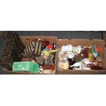Two boxes of assorted china and other items to include: garden sculptures,