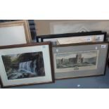 Group of assorted furnishing pictures, courtroom cartoons,