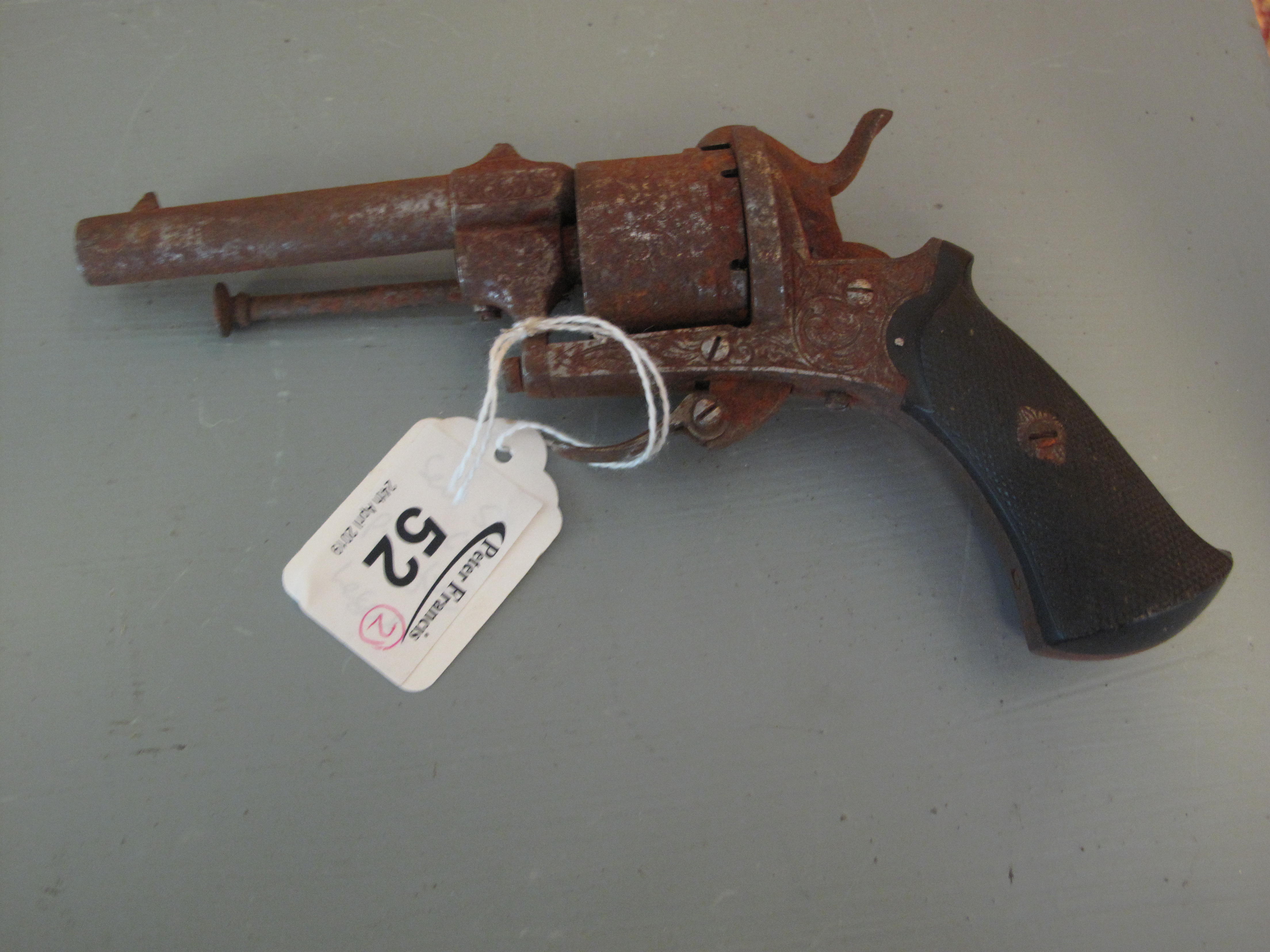 Two similar pin fire open frame revolvers with folding triggers. - Image 2 of 3