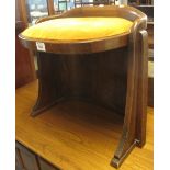 1930's oak curve back upholstered stool. (B.P. 24% incl.