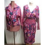 Collection of printed cotton vintage clothing by Cara (80's-90's) to include: floral print red