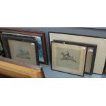 Two hunting prints, one large carriage print and a Medici type old master print,