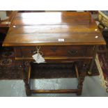 18th Century style mahogany single drawer side table on turned supports and stretchers. (B.P.