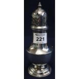 Silver baluster shaped caster with pierced cover and step circular base. Birmingham hallmarks.