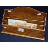 Oak desktop letter rack with 0HMS envelope etc. (B.P. 24% incl.