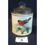 Locke and Co Worcester porcelain marmalade pot hand painted with bullfinch amongst foliage and