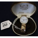 Modern Avia gentleman's gold quartz movement classic wristwatch with white Arabic face and date