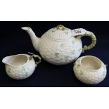 Belleek Irish porcelain three-piece tea set,