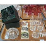 Tray of assorted glassware to include British Telecom paperweight,