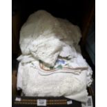 Box of assorted linen and lace tableware etc. (B.P. 24% incl.