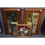 Pair of painted and cut glass bevel plate gypsy mirrors in deep oak frames,