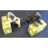 Pair of cold painted bronze and onyx book ends in the form of two spaniels. 12 cm long approx.