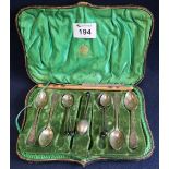 Victorian cased part set of silver coffee spoons, together with six silver coffee beans spoons,