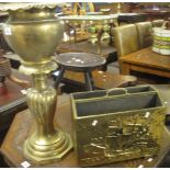 Heavy brass fluted jardiniere on stand, together with a brass magazine rack. (B.P. 24% incl.