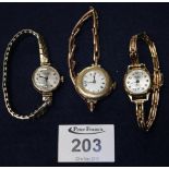 Two ladies gold wrist watched on expanding bracelets (1 gold),