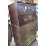 19th century mahogany straight front chest on chest. Water damaged. No estimate no reserve. (B.P.