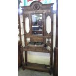 Early 20th century, heavily carved oak mirror back hall stand. (B.P. 24% incl.