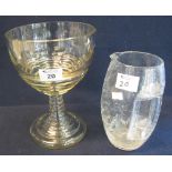 Large tinted glass, rib moulded goblet with thumb cut panels and enclosed base. 23 cm high approx.