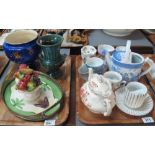 Two trays of assorted china to include continental shaving mugs,