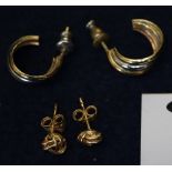 Pair of 3 colour gold earrings. (B.P. 24% incl.