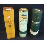 Three bottles of Scottish malt and Irish whisky in original boxes/tubes to include Glenmorangie 10