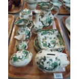 Tray of Masons chartreuse ironstone items to include: money box in the form of a pig,
