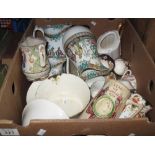 Box of assorted china to include 19th century dresser jugs some marked 'Pekin',