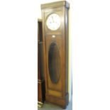 Oak three-train long case clock with silver face. (B.P. 24% incl.