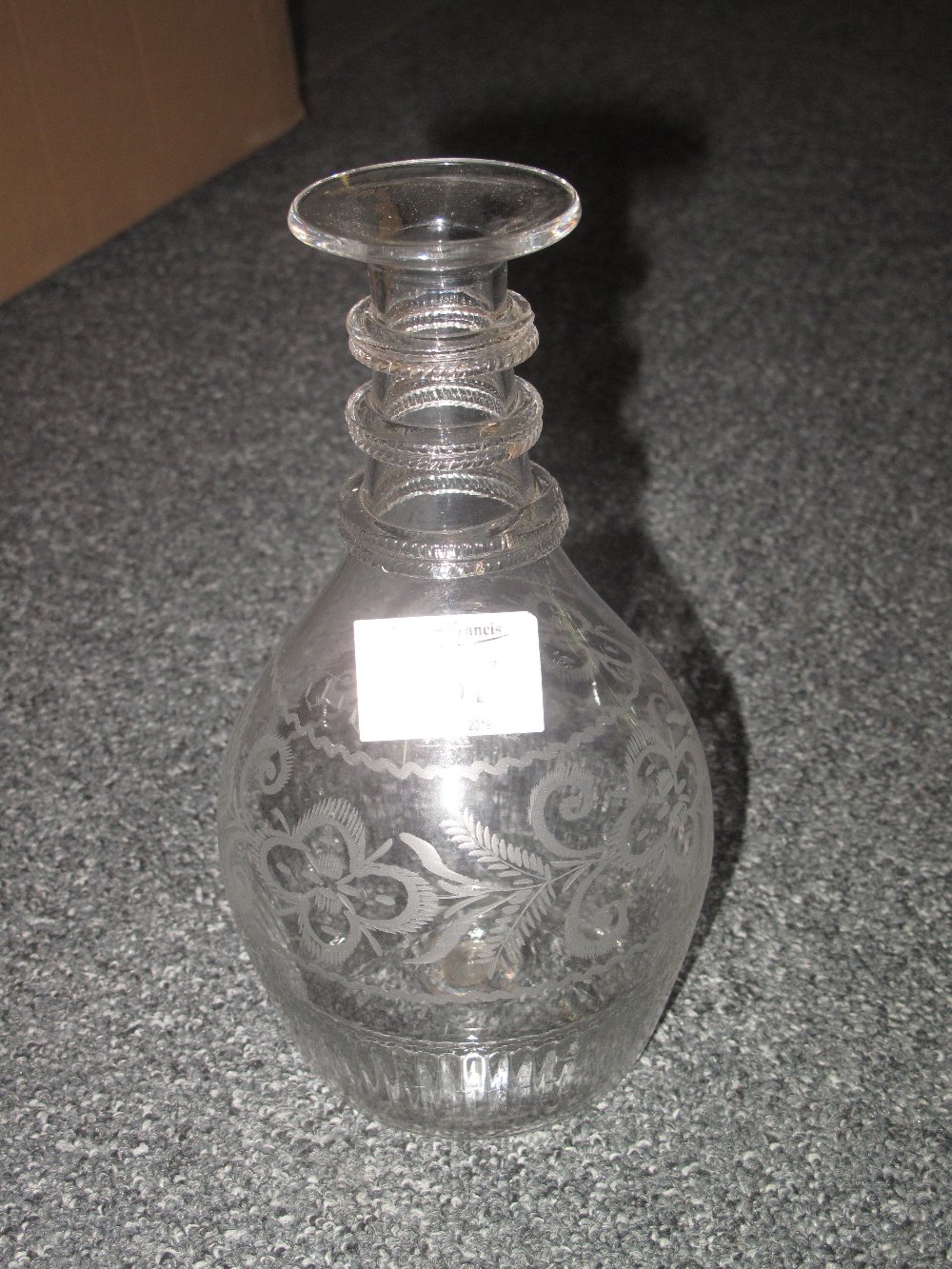 Box of assorted glass to include etched and mallet shaped fluted decanters, glass carafe, - Image 6 of 6