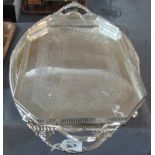 Silver plated, two handled octagonal galleried tray,