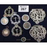 Silver plated buckle and various cap badges. (B.P. 24% incl.