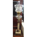 Victorian brass double burn oil lamp with cut glass reservoir on alabaster metal mounted,