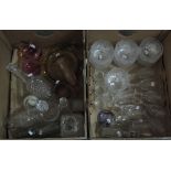 Two boxes of glassware to include: trifle bowls, wine glasses, decanters, etc. (B.P. 24% incl.